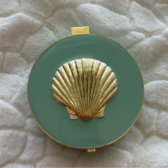 Gold Shell Accent Trinket Box in Seafoam Green with Mirror - Picture 2 of 10